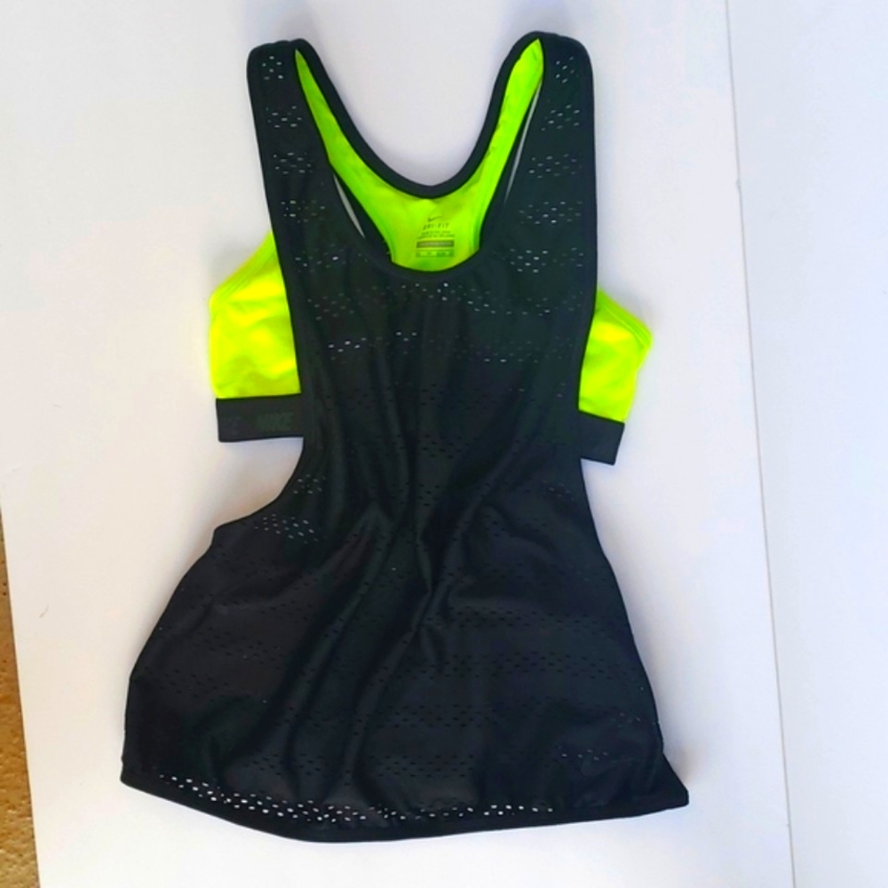 NIKE WOMENS TANK TOP ~ NEW NWOT Black with Neon Yellow Bra